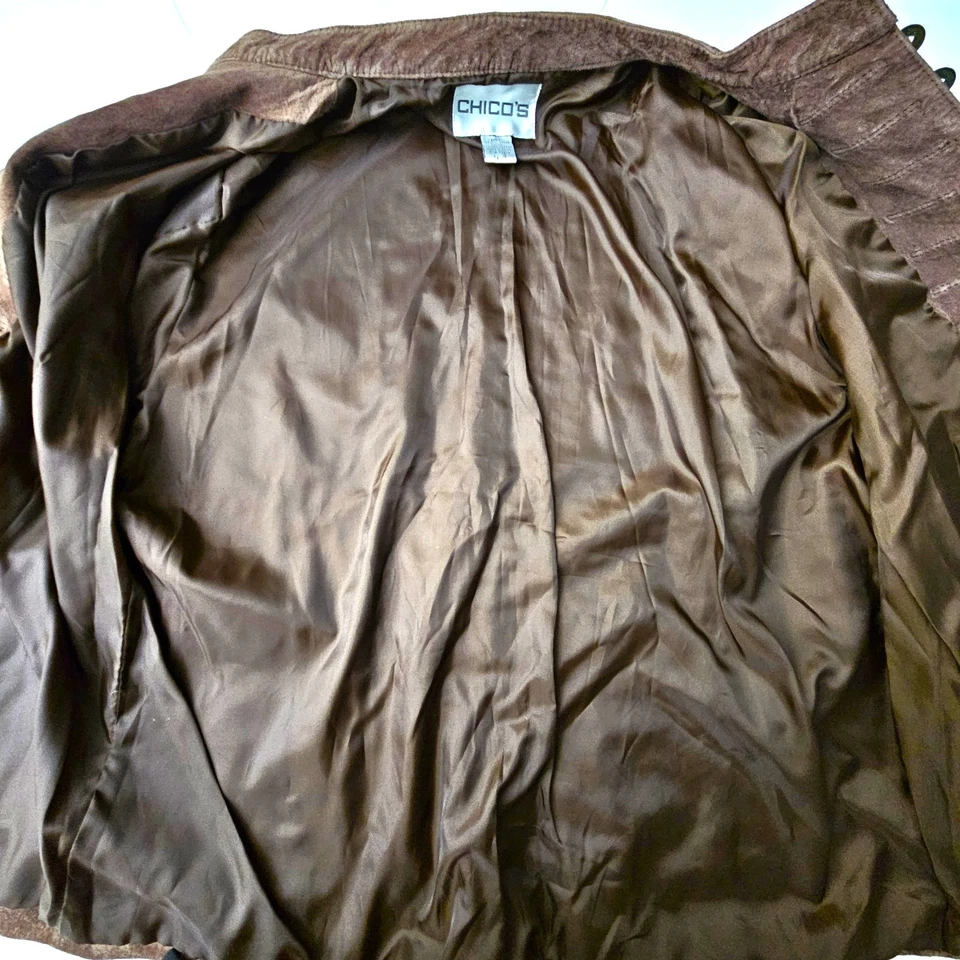 Chaqueta Militar Chico’s Mujer Gamuza Cuero Marrón – Talla XL Foto 4 de 4