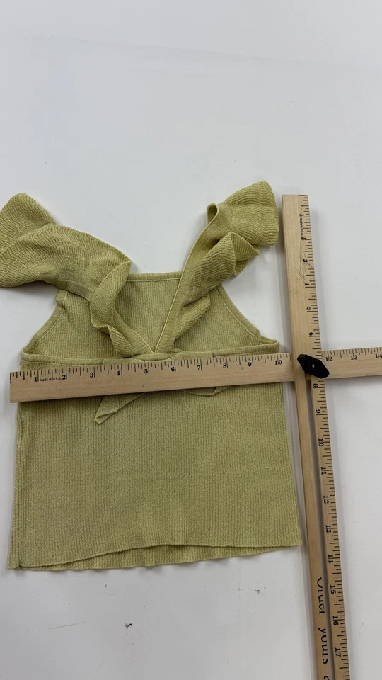Zara Knit Top Girls Size 7 Gold Ruffle Strap Bow Back Ribbed Metallic Tank - Image 4 of 4