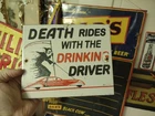 VINTAGE ALCOHOL PORCELAIN SIGN OLD DEATH RIDES WITH THE DRINKING DRIVER WCTU 8"