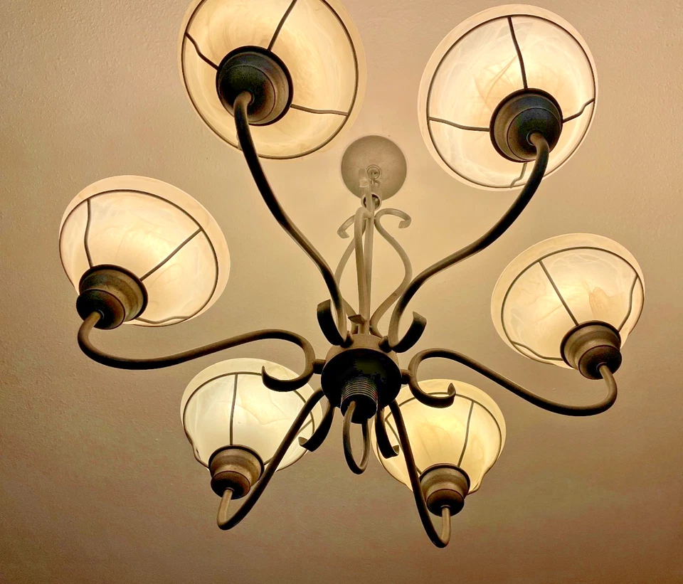 EUC Vintage 6 Globe Frosted Glass Brushed Nickel Chandelier country classic MCM - Image 4 of 4