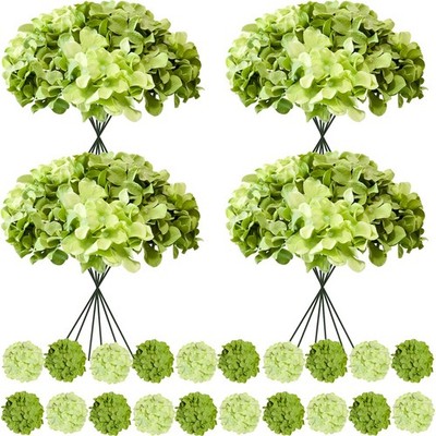 Cherica 100 Pcs Faux Green Mix Hydrangea Artificial Flowers with Stems