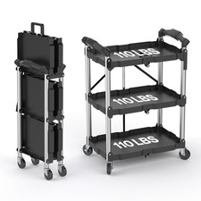 3-Tier Folding Utility Cart with Wheels - Portable Folding Service Cart 330LBS