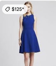 Banana Republic Cobalt Blue Fit & Flare Skater Dress Career Casual Ponte Knit 4