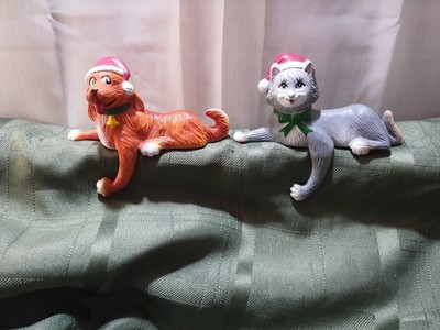 Vintage Christmas Cat & Dog Shelf Sitter Stocking Hangers Cat & Dog Decoration