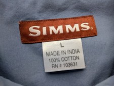 Camicia Simms pesca a mosca manica lunga 100% cotone blu uomo L vestibilità XL 24" P2P