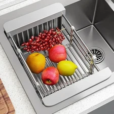 Adjustable Stainless Steel Kitchen Dish Drying Sink Rack Drain Strainer Basket♪