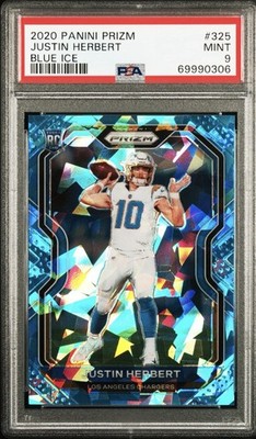 2020 Prizm 325 Justin Herbert Blue Ice Prizm #/99 PSA 9 Rookie Chargers RC