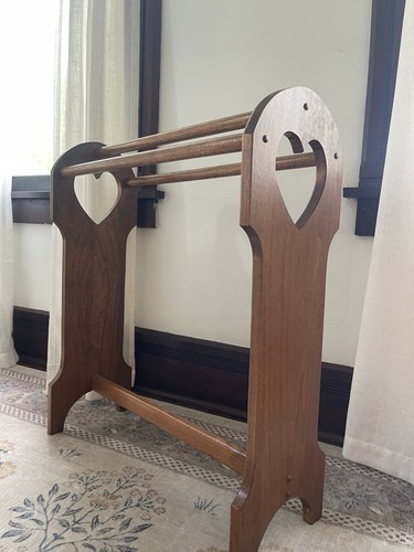 Vintage Wooden Quilt Rack / Blanket Holder – Heart Cutout Design - Cottagecore