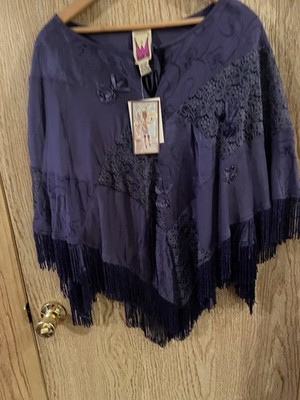 Woman s Purple Floral Lace Embroidery Roses Cape/Poncho NWT