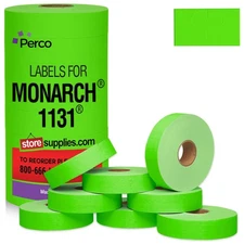 Perco Fluorescent Green Pricing Labels for Monarch 1131 Price Gun - 1 Sleeve,...