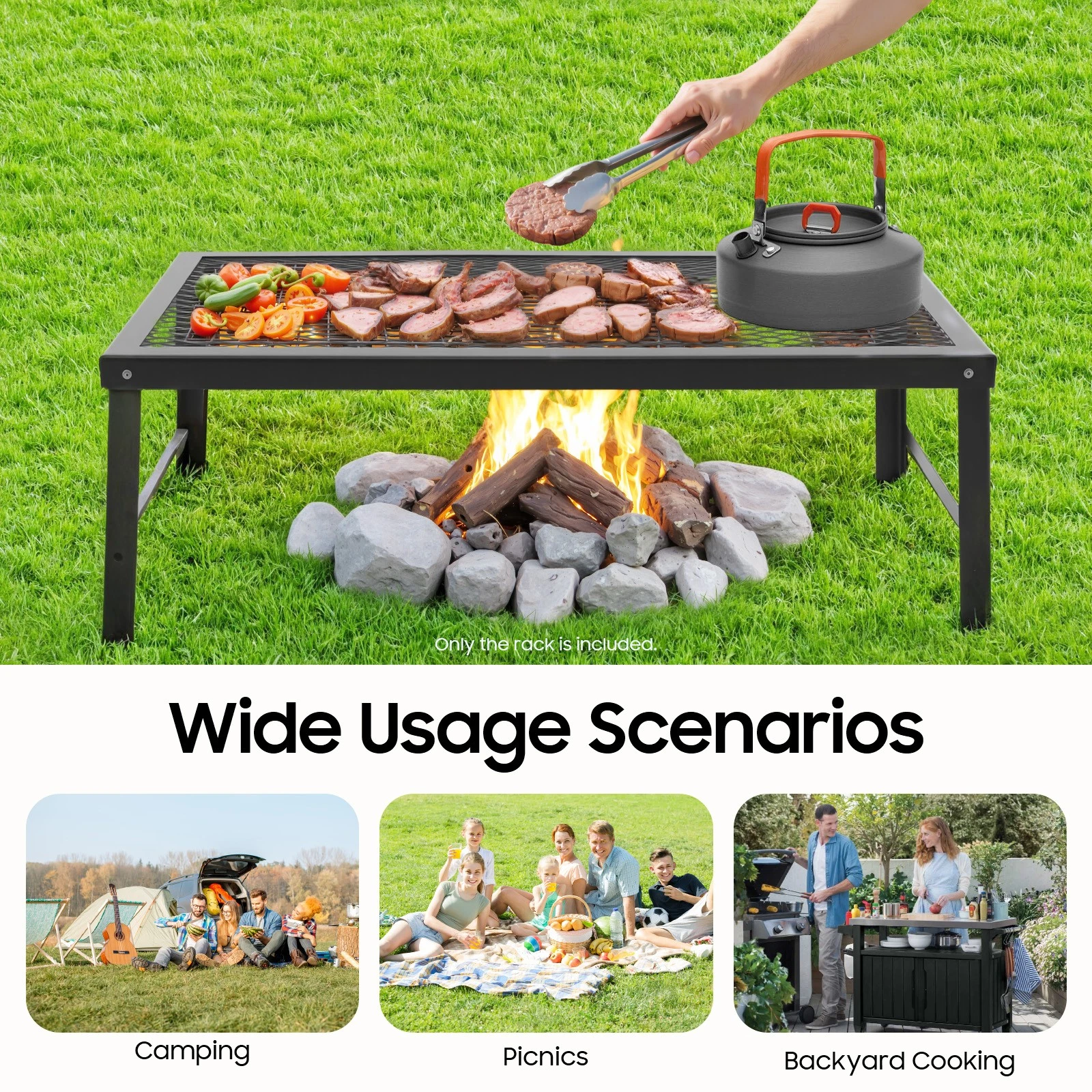 Campfire Grill Fire Pit Cooking Grate Bbq Rack Griddle Plate Folding w/ Legs NEW