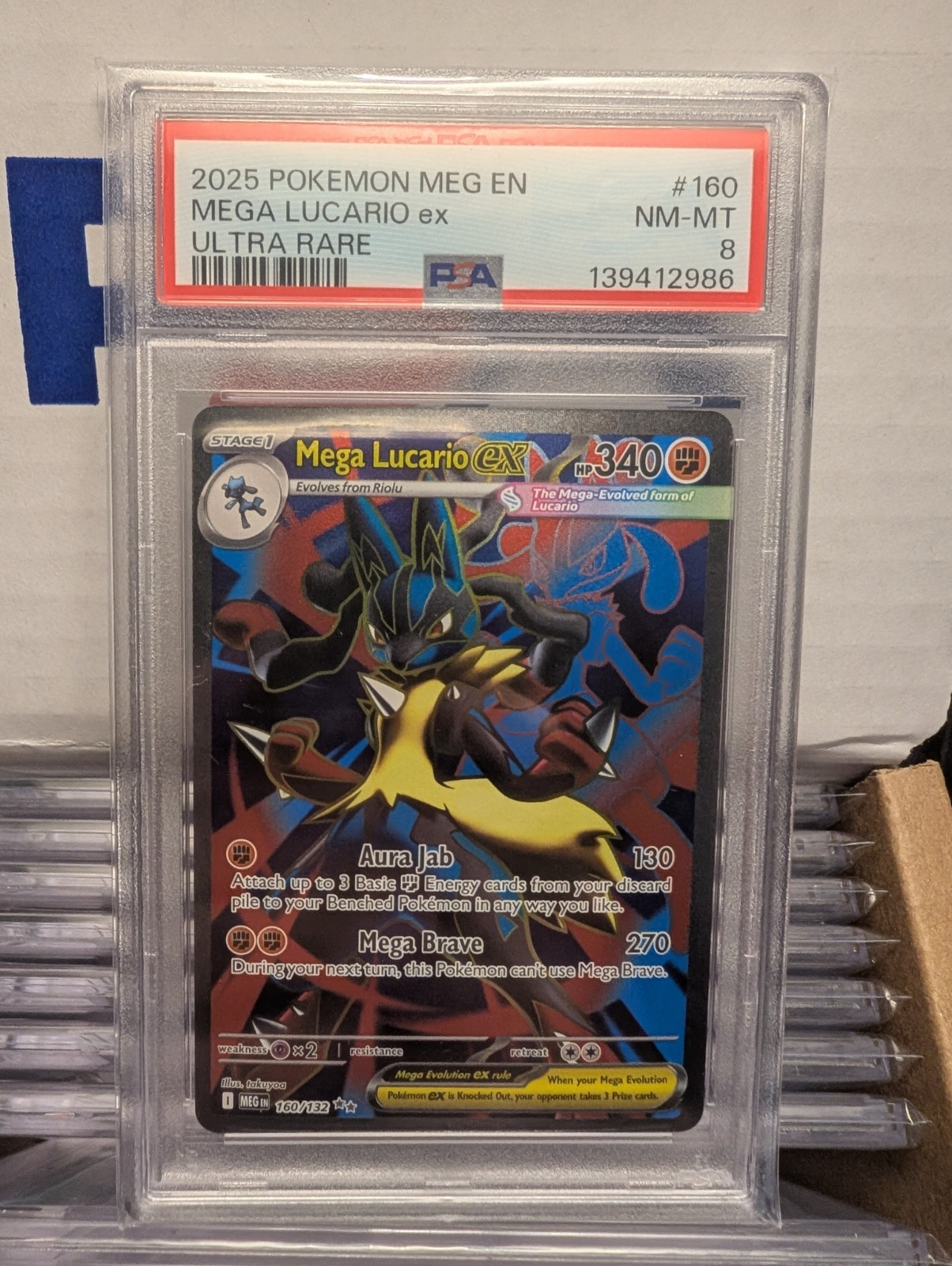 PSA 8 POKEMON MEG EN-MEGA EVOLUTION ULTRA RARE #160 MEGA LUCARIO EX PSA 8