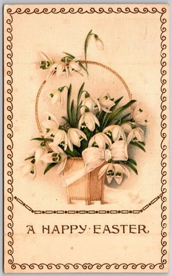 1914 Easter Postcard Snowdrops Basket Embossed Flowers Arden DE Postmark