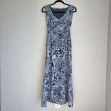 Vtg 90s Jane Ashley Dress Womens Medium Sleeveless Smocked Blue Floral Tie Waist