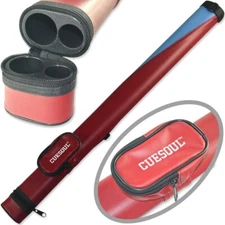 CUESOUL Professional 1x1 Hard Pool Cue Case Red-Holds1 butt and 1 shaft