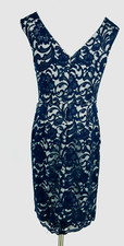 Eliza J Womens Size 6 Ivory & Navy Blue Lace Overlay Pleated Sleeveless Dress