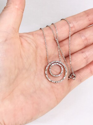 Sterling Silber 925 Diamant Doppel Kreis des Lebens Anhänger Halskette 18,1/8'' Kette