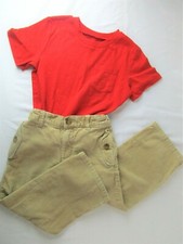Circo Short Sleeve Red Crew Neck Shirt  Janie and Jack Khaki Corduroy Pants 4T