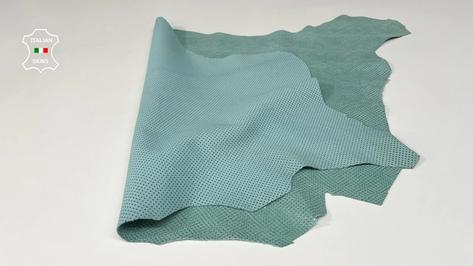 AQUAMARINE SNAKE PINHOLES PERFORATED PRINT On Goatskin leather 3+sqf 0.9mm B9191 - Image 3 of 4