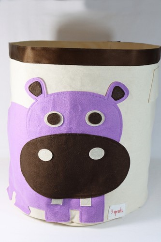 3 Sprouts Children's Fabric Lilac HIPPO Storage Toy Bin Nursery Laundry Basket