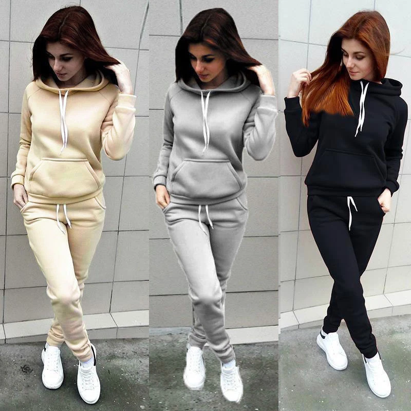 Women Tracksuit Set Hooded Joggers Pants Sweatshirt Fitness Casual  Sportswear US