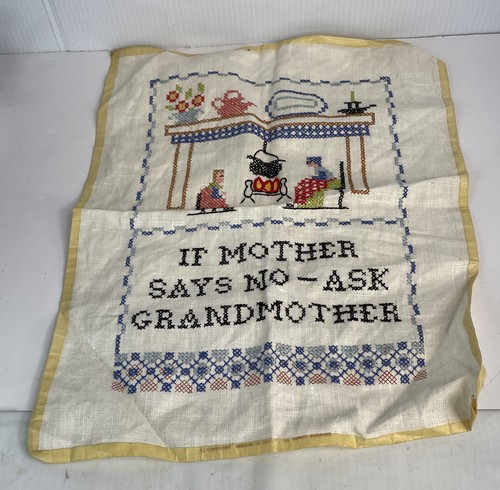 Vtg Handmade Embroidery Sampler "If Mother Says No - Ask Grandmother" Cross Stch - Picture 11 of 12