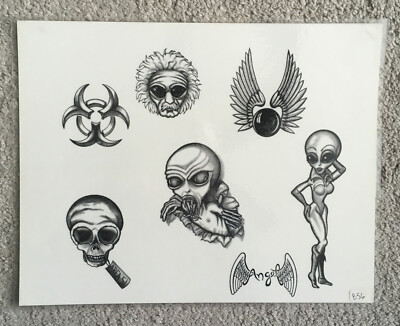 tattoo flash single sheet print by angel flash aliens skull wings 11 x 14 ebay