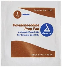 Dynarex Povidone Iodine Prep Pads Antiseptic Germicide with Medium Size 100 ct