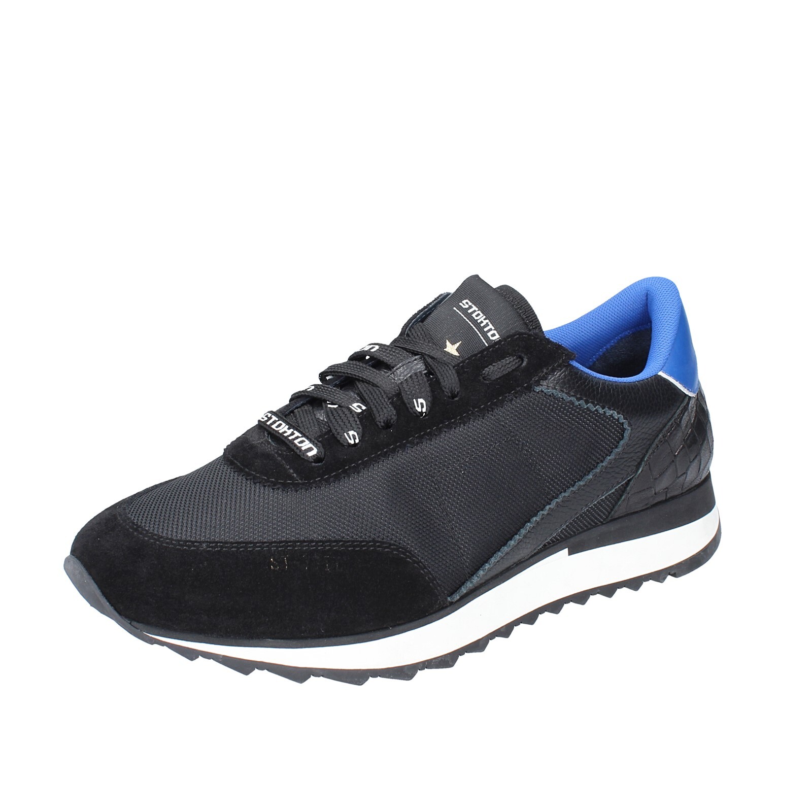 scarpe uomo STOKTON sneakers nero tessuto blu camoscio EY771 16490₽