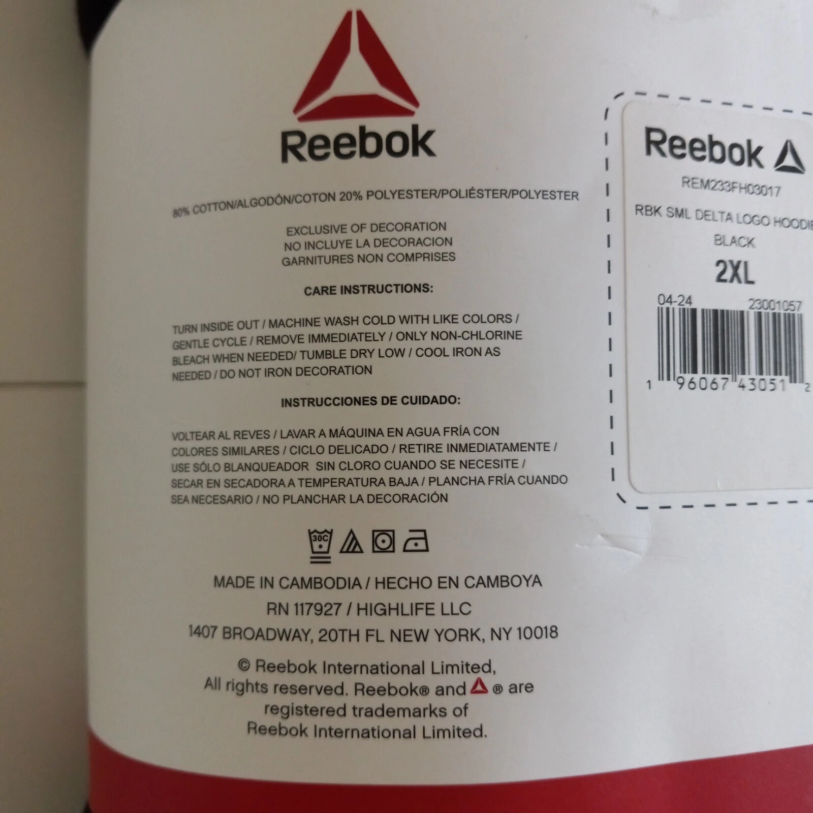 VETEMENTS Reebok Pullover Felpa con Cappuccio Uomo Taglia 2XL Nero Tinta Unita Relaxed Fit Tasca