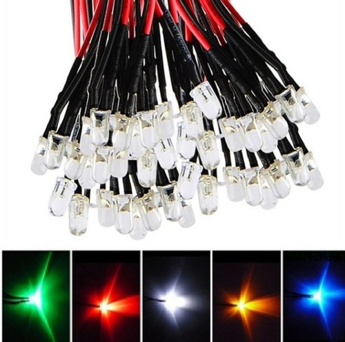 LED 10mm Ultraluminosi + Resistenze Per 12V - 4 Pezzi, Colori Disponibili (bianco, Blu, Rosso, Verde, Giallo)