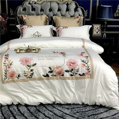 4pcs Luxury Egyptian Cotton Bedding Set Lace Girl Bed Set King Queen Size Duvet