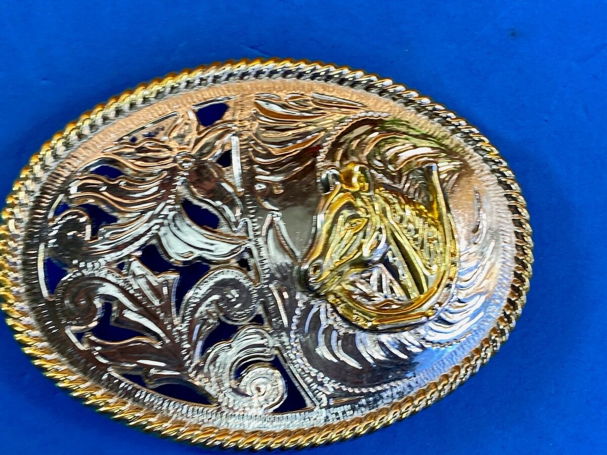 B22 See Through Two Tone Belt Buckle Featuring Horse Bust B22 See Through Two Tone Belt Buckle Featuring Horse Bust