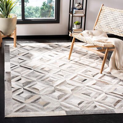 Genuine Cowhide Leather Rug   Handmade Patchwork Cow Skin Grey 8x10 Carpet