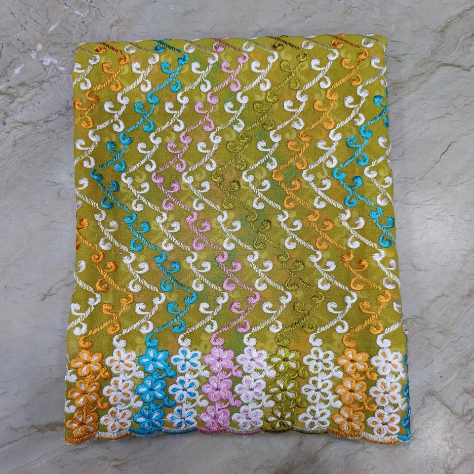 Écharpe longue indienne exotique dupatta paillettes broderie main voile Georg... - Photo 2/4