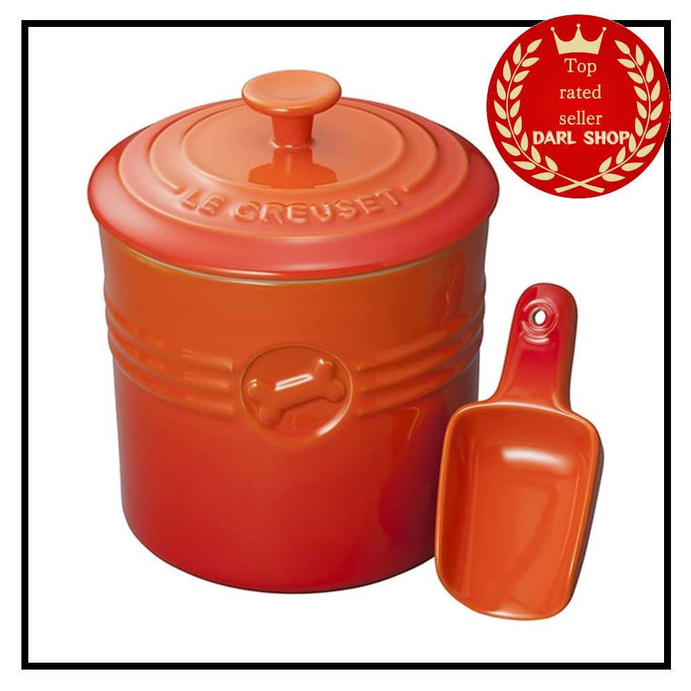 Le Creuset Pet Food Container with Scoop Dog Cat Treats Stocker
