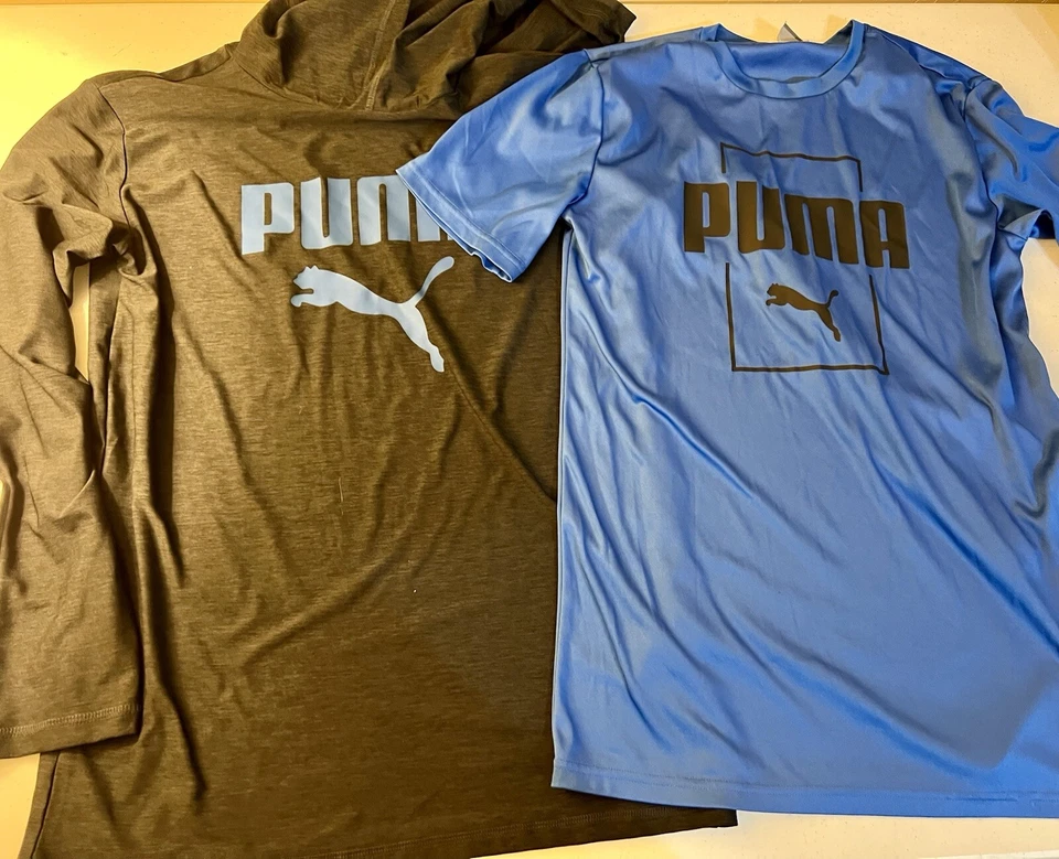 Paquete de 2 camisas PUMA para niños - Camiseta azul manga corta y sudadera con capucha negra - Talla pequeña Foto 2 de 4