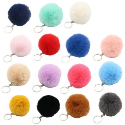 2 Piece Faux Fur Pom Pom Keychain Set - Black & White Plush Ball Charms