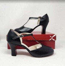 Womens 10 Wide Capezio closed toe t-strap chorus black dance character shoes 10W