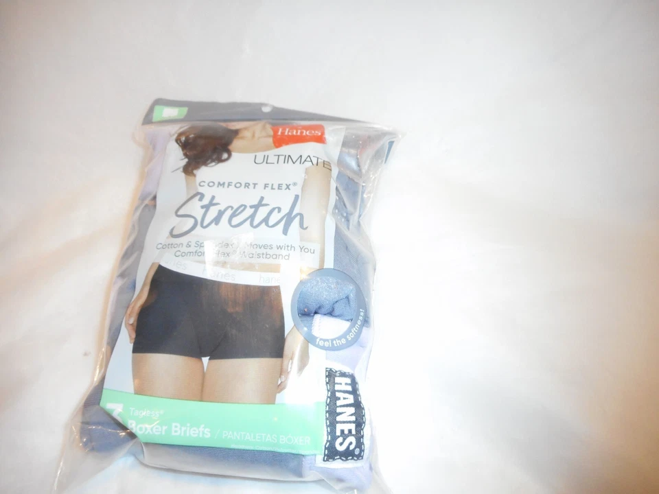 Hanes Ultimate Women's 3 Tagless Boxer Brief Gray/Purple Panty LARGE - Image 3 of 4