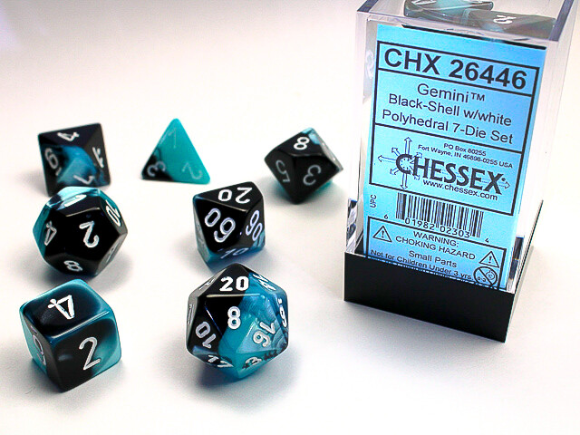 Chessex Gemini – Set De 7 Dés Polyédriques – Blackshell Chiffres Blancs – Dés De Jeu De Rôle D&D – Accessoire Pour Jeux De Société – Qualité Professionnelle