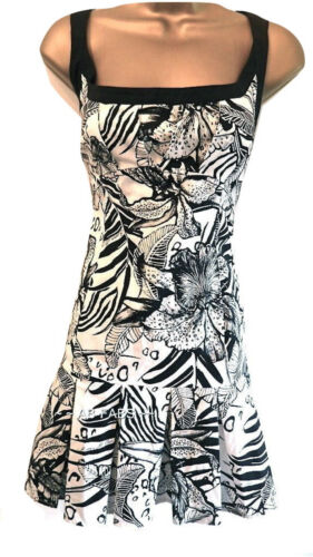 Robe de soleil femme imprimé floral tropical été Karen Millen noire blanche Royaume-Uni taille 6 - Photo 1/5