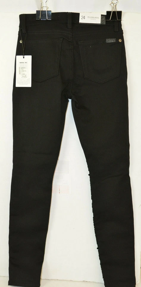 NUEVO CON ETIQUETAS 7 para toda la humanidad Talla 24 Niñas Tobillo Ajustado Denim Negro Malla Floral Terciopelo Foto 3 de 4