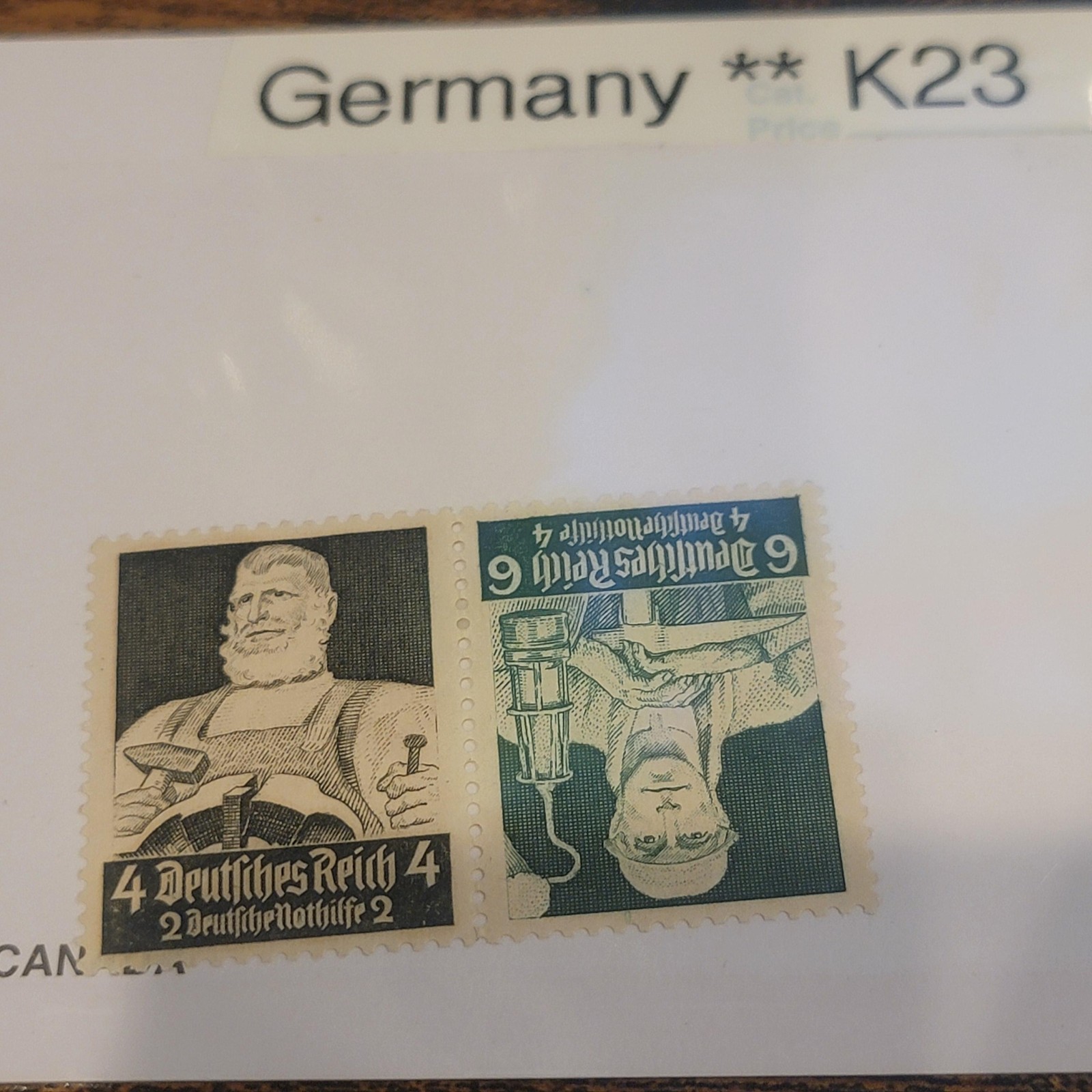 Germany Semi-Postal Stamp Mint Never Hinged MNH Green 4+2 Deutsches Reich Pair