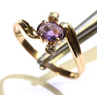 14k yellow gold oval amethyst gemstone diamond .06ct 1.5g ring estate vintage — photo 8