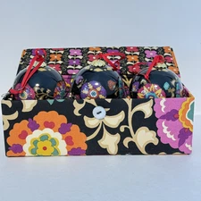 Vera Bradley Suzani Trio Floral Glass Christmas Ornament Set with Decorative Box