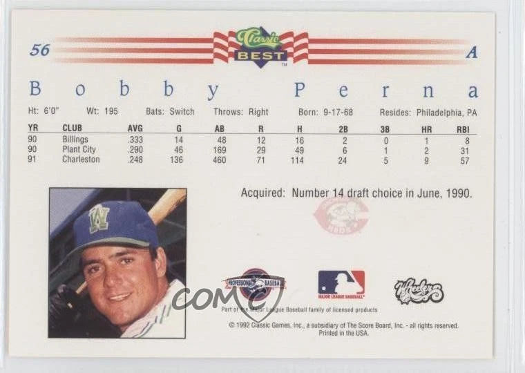 1992 Classic Best Minor League Bobby Perna #56 - Image 2 of 2