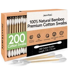 Ibambo 100% Bamboo Cotton Ear Swabs (200-Pack) | Double Tipped Ear Cotton Buds f
