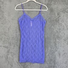 Victorias Secret Chemise Womens L Purple Lace Floral Sheer Full Slip Lingerie