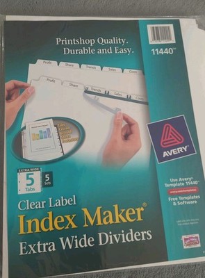 Avery Clear Label Index Maker Extra Wide Dividers 5 Tabs 5 Sets 11440